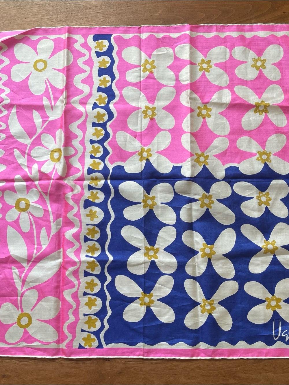 Usna silk Floral Scarf in Pink, Blue & White 21x21